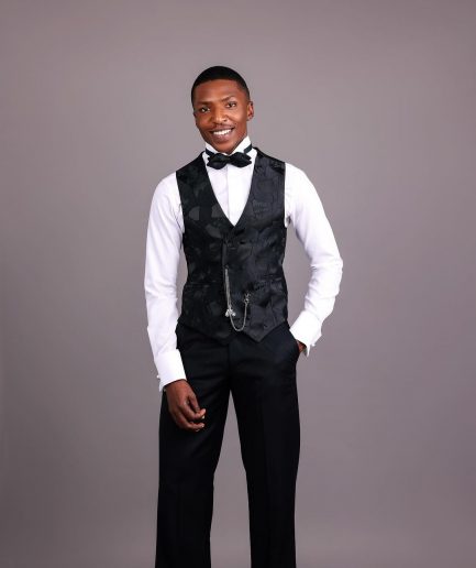 A Charcoal Black, Root and Scattered Shape Jacquard Notch Lapel Suit