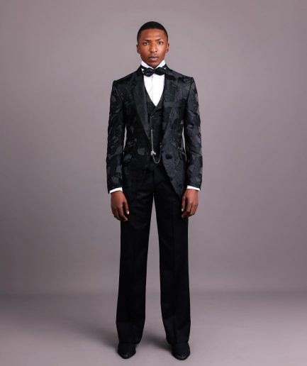 A Charcoal Black, Root and Scattered Shape Jacquard Notch Lapel Suit