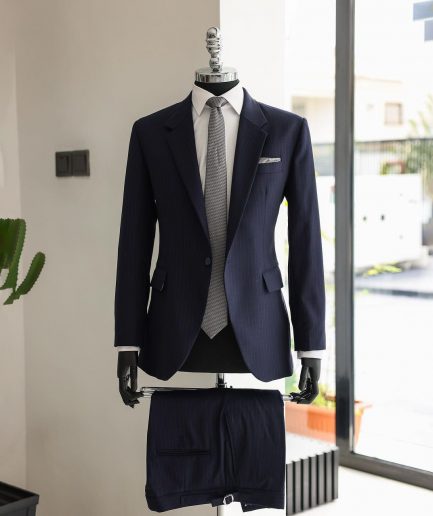 A Navy Blue, Pinstripe, Notch Lapel, Jorgecarli Suit