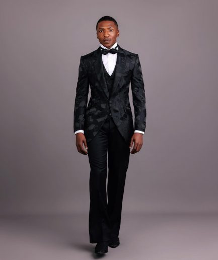 A Charcoal Black, Root and Scattered Shape Jacquard Notch Lapel Suit
