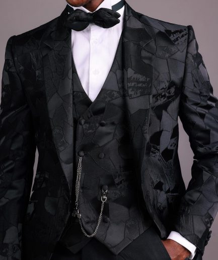 A Charcoal Black, Root and Scattered Shape Jacquard Notch Lapel Suit