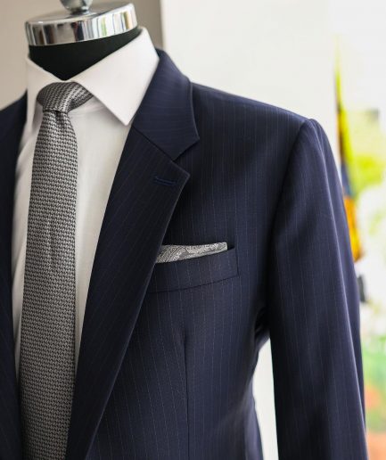 A Navy Blue, Pinstripe, Notch Lapel, Jorgecarli Suit