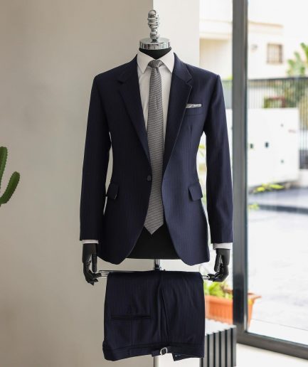 A Navy Blue, Pinstripe, Notch Lapel, Jorgecarli Suit