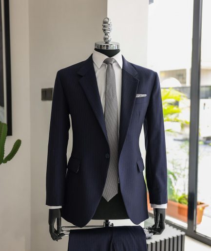A Navy Blue, Pinstripe, Notch Lapel, Jorgecarli Suit