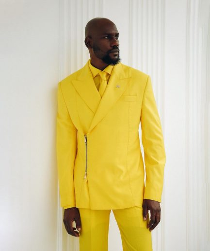 A Monochrome Yellow “Panther” Wrap Peak Lapel Suit
