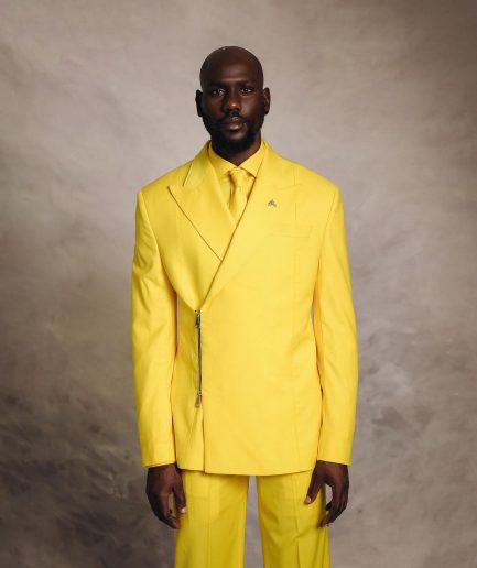 A Monochrome Yellow “Panther” Wrap Peak Lapel Suit