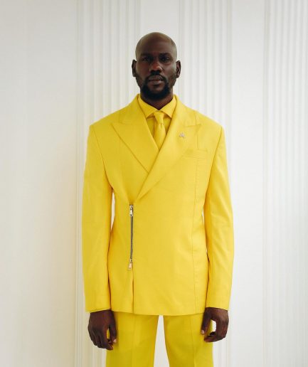 A Monochrome Yellow “Panther” Wrap Peak Lapel Suit