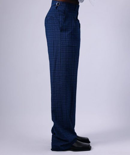 A Tattersall Check, Blue & Black “Manthis” With Black Velvet Taping Kimono