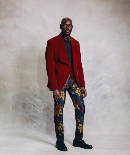 A Mahogany Red “Downtown” Velvet Shawl Lapel Suit