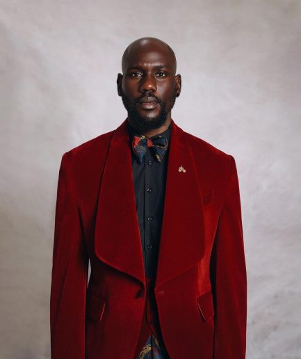 A Mahogany Red “Downtown” Velvet Shawl Lapel Suit