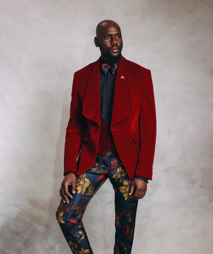 A Mahogany Red “Downtown” Velvet Shawl Lapel Suit