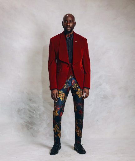 A Mahogany Red “Downtown” Velvet Shawl Lapel Suit
