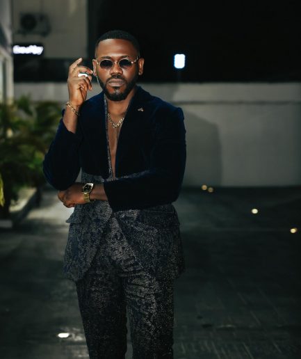The “Gifted” Navy Blue Half-Cut Jacket & Silver Wire Metallic Jacquard Armless Peak Lapel Suit