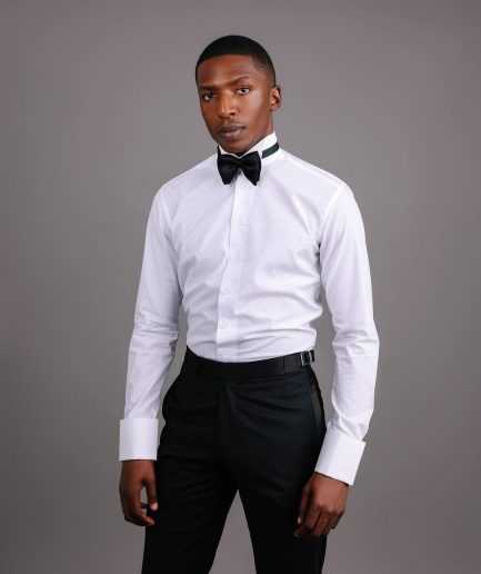 A White, Paisley Print Wing Collar Tuxedo Shirt
