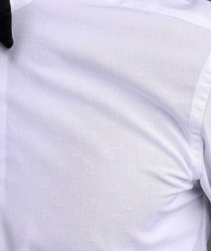 A White, Paisley Print Wing Collar Tuxedo Shirt