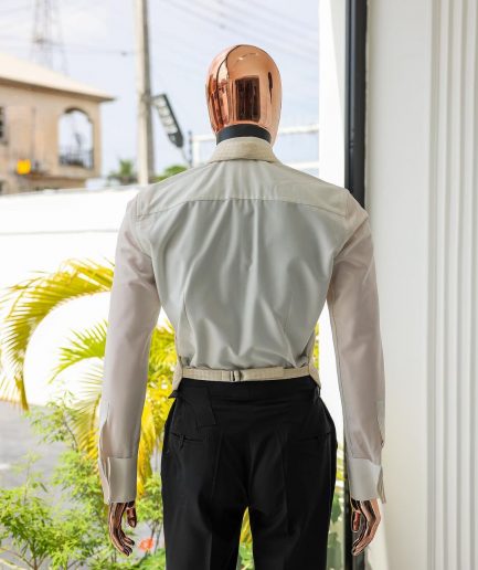 A Cream-White Peak Lapel, Stuffed Or Slanted Square-Patterned Jacquard Jacket.