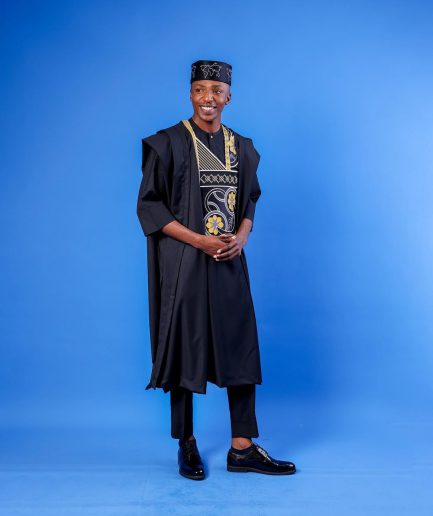 A Charcoal Black, Spiral & Floral Embroidery Details Agbada