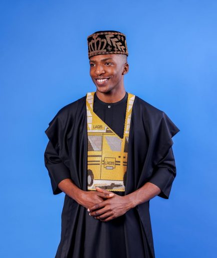 A Charcoal black, yellow danfo embroidery details agbada