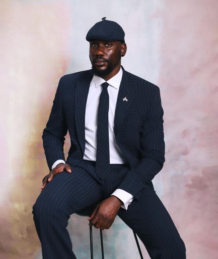 A Navy Blue “Peaky Blinder” Seersucker, Reversed Stripe Peak Lapel Suit