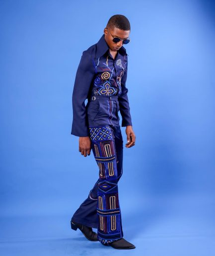 A Navy Blue, “Anikulapo” Arewa Embroidery Top And Pant African Native.