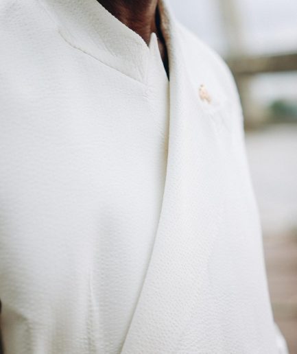 A White “Psydo” Oversized Seersucker Samurai Jacket