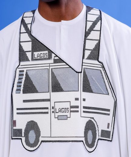 A White, Danfo Embroidery Details Agbada