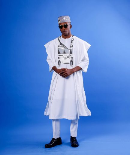 A White, Danfo Embroidery Details Agbada
