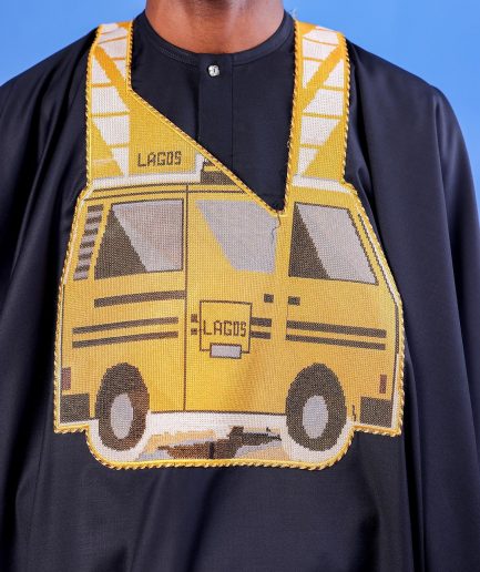 A Charcoal black, yellow danfo embroidery details agbada
