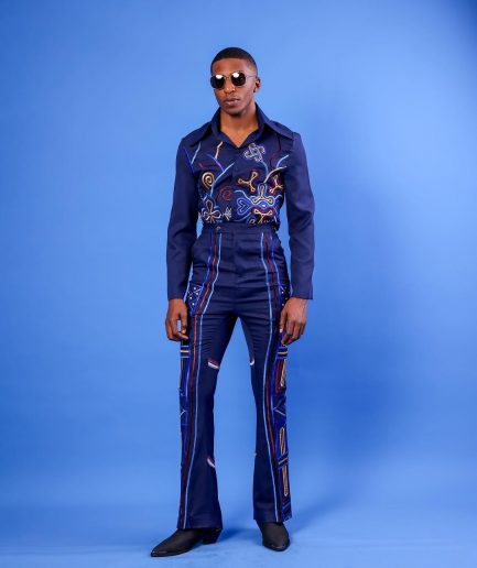 A Navy Blue, “Anikulapo” Arewa Embroidery Top And Pant African Native.