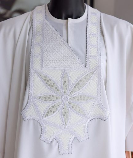A White, Flapper Embroidery With Silver Mix Jacquard Details Agbada