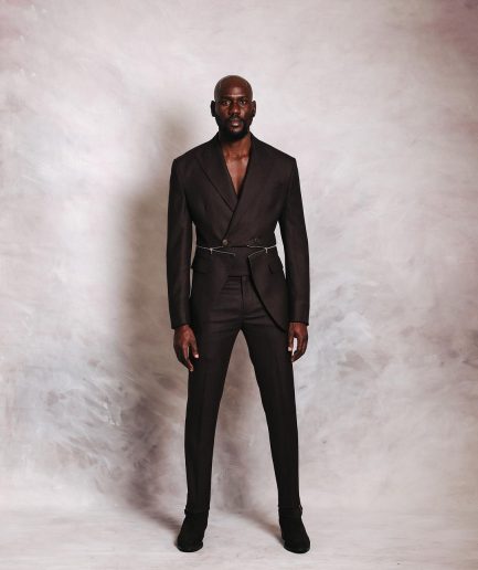 A Hickory Monochrome Brown And Black Nobility Check, Knitted, Double-Breasted “Zipper” Peak Lapel Suit