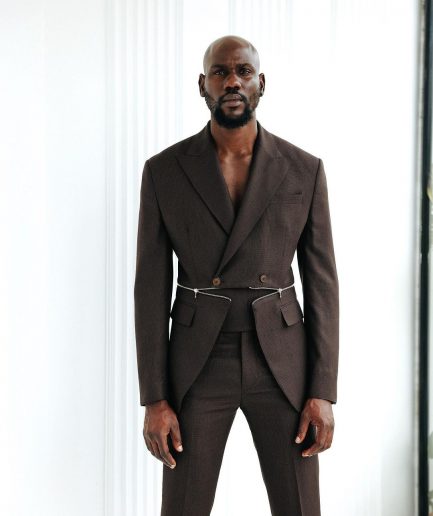 A Hickory Monochrome Brown And Black Nobility Check, Knitted, Double-Breasted “Zipper” Peak Lapel Suit