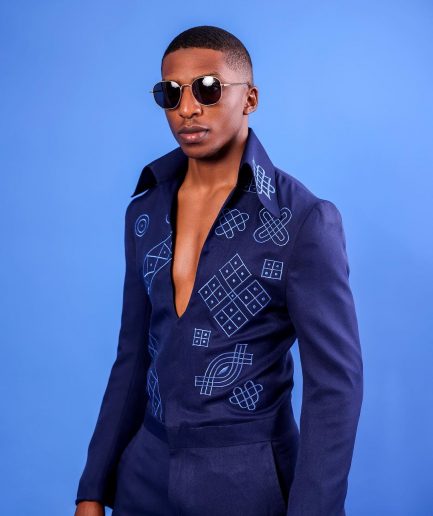 A Navy Blue, “Anikulapo” Arewa Embroidery Jumpsuit African Native.