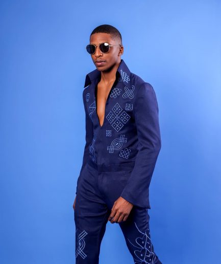 A Navy Blue, “Anikulapo” Arewa Embroidery Jumpsuit African Native.
