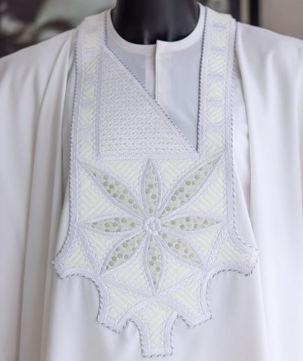 A White, Flapper Embroidery With Silver Mix Jacquard Details Agbada