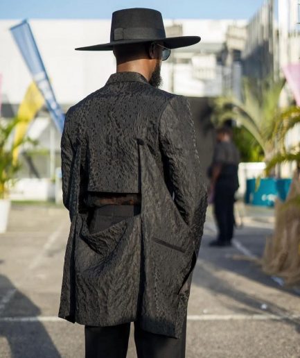 A Charcoal Black Swollen Mule Deconstructed Inverted Lapel Tuxedo Suit