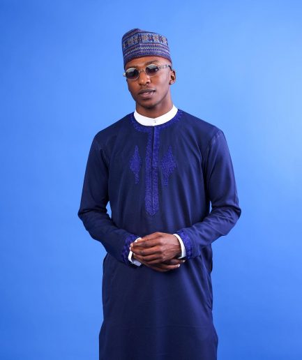 A Navy Blue, Arewa Embroidery Details Long Sleeve African Senator Kaftan Native