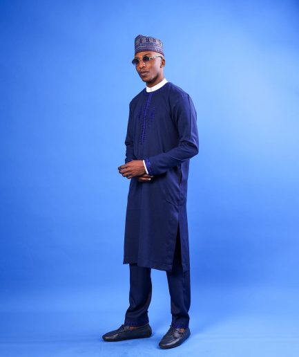 A Navy Blue, Arewa Embroidery Details Long Sleeve African Senator Kaftan Native