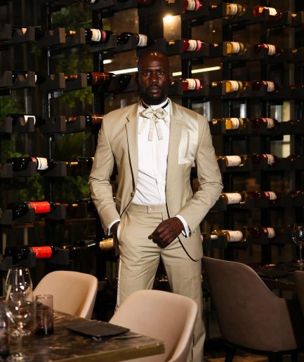 A Trout Grey Relayed Silk Placement, Knitted, Single Button, Notch Lapel Dinner Tuxedo Suit