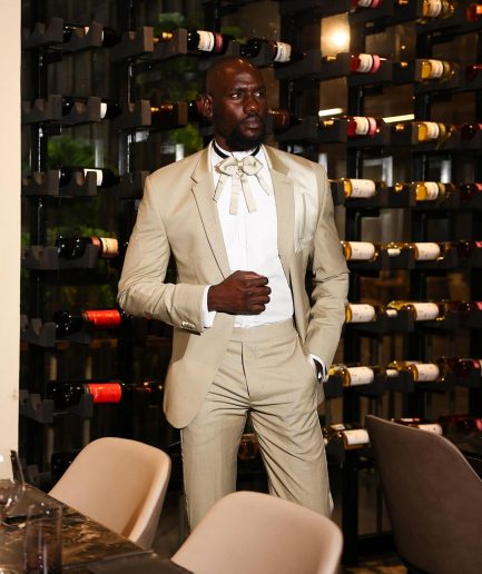 A Trout Grey Relayed Silk Placement, Knitted, Single Button, Notch Lapel Dinner Tuxedo Suit
