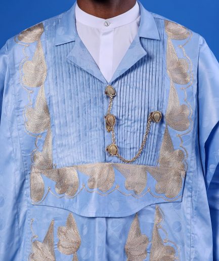 A Sky Blue Deltagbada Flapper Embroidery Details Agbada