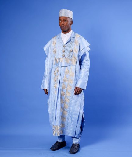 A Sky Blue Deltagbada Flapper Embroidery Details Agbada