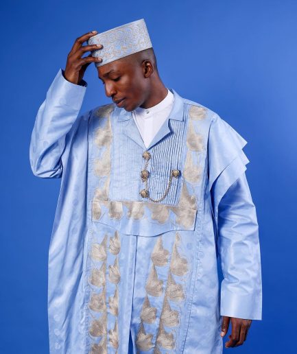 A Sky Blue Deltagbada Flapper Embroidery Details Agbada