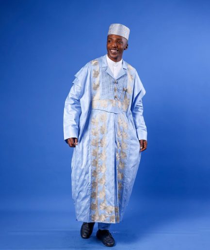A Sky Blue Deltagbada Flapper Embroidery Details Agbada
