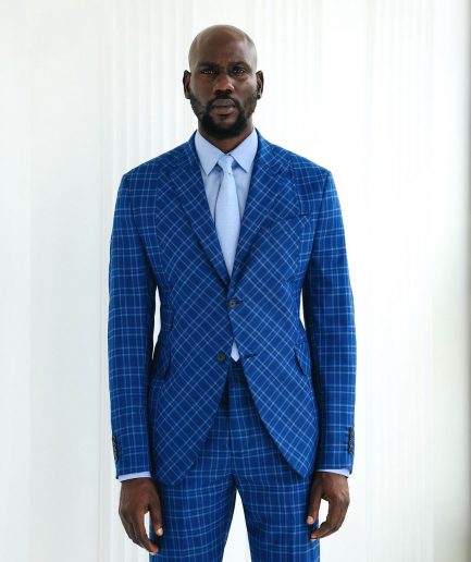 A Windowpane relayed and inverted check, knitted peak lapel suit