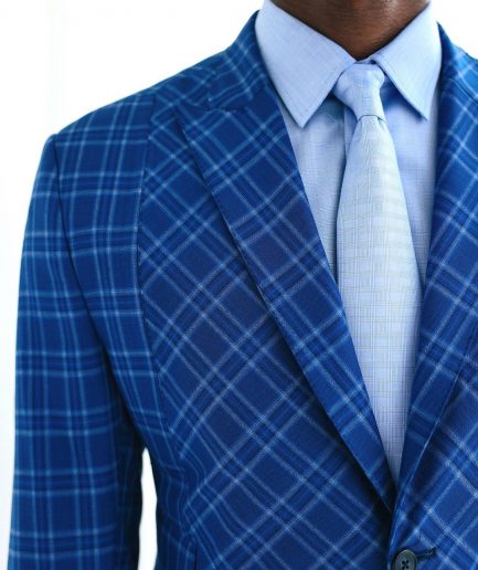 A Windowpane relayed and inverted check, knitted peak lapel suit