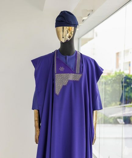 An Aesthetic purple, mazed square, 1/4 embroidery details agbada