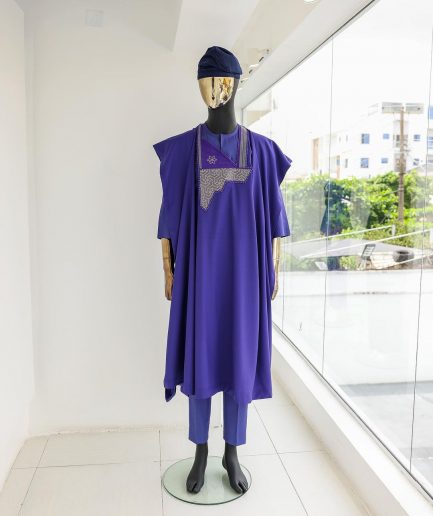 An Aesthetic purple, mazed square, 1/4 embroidery details agbada