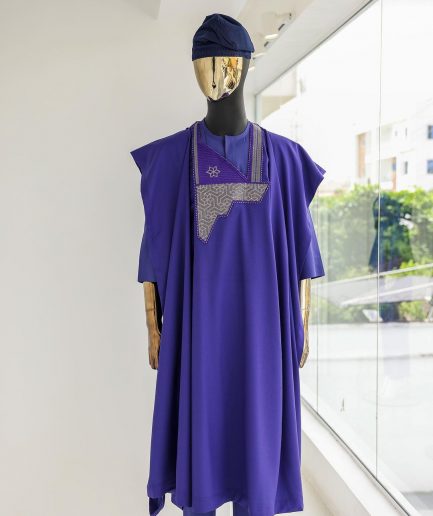 An Aesthetic purple, mazed square, 1/4 embroidery details agbada