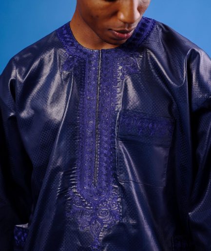 A Navy blue "Arewa" embroidery details, 3/4-sleeve African senator Kaftan native